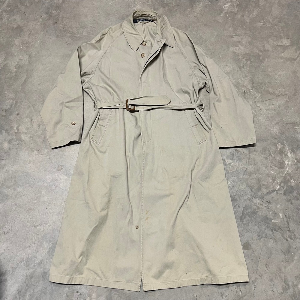 Polo Ralph Lauren Vintage Mens Trench Coat Tan Beige Cotton Made in USA Size M